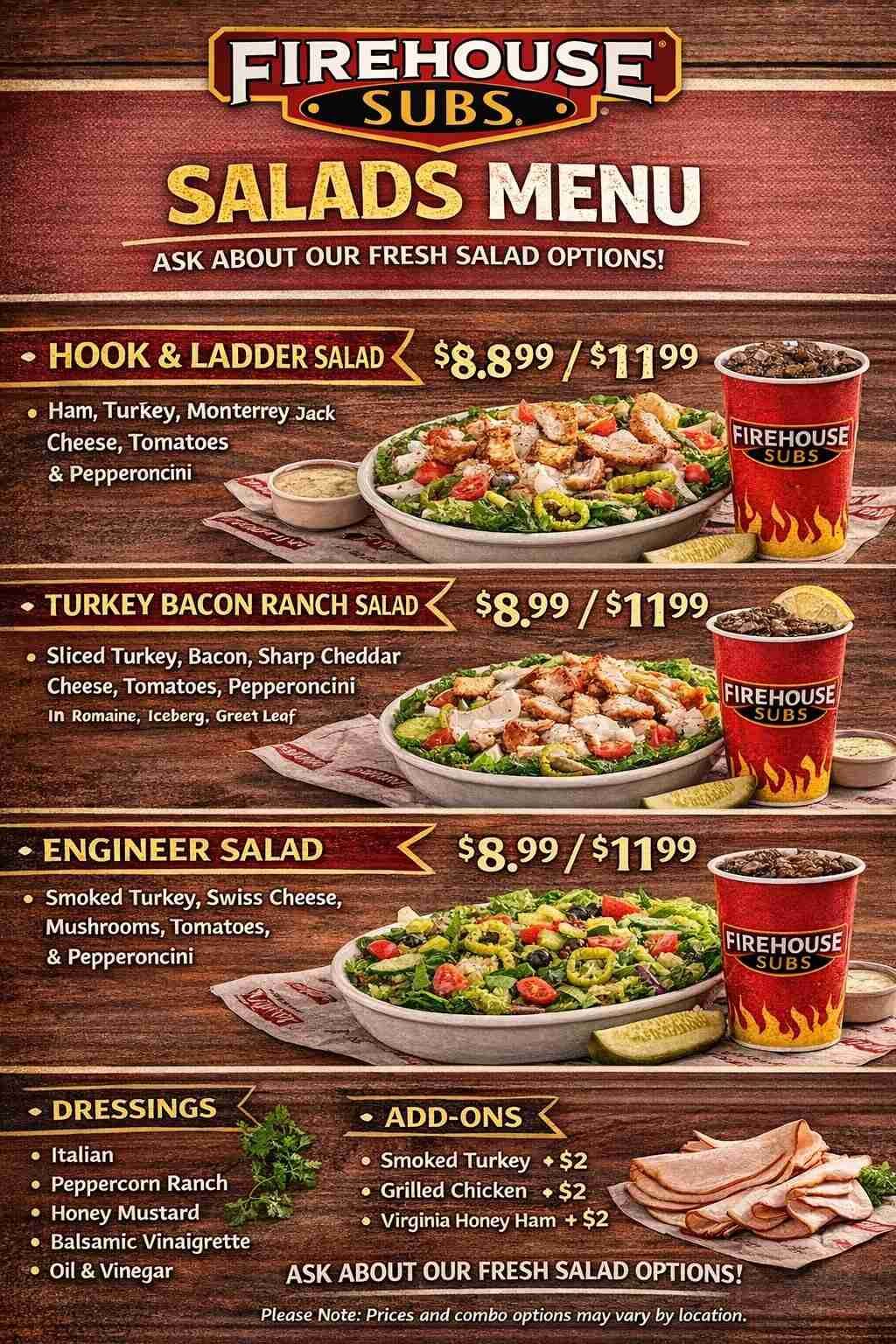 Firehouse Subs Salads Menu